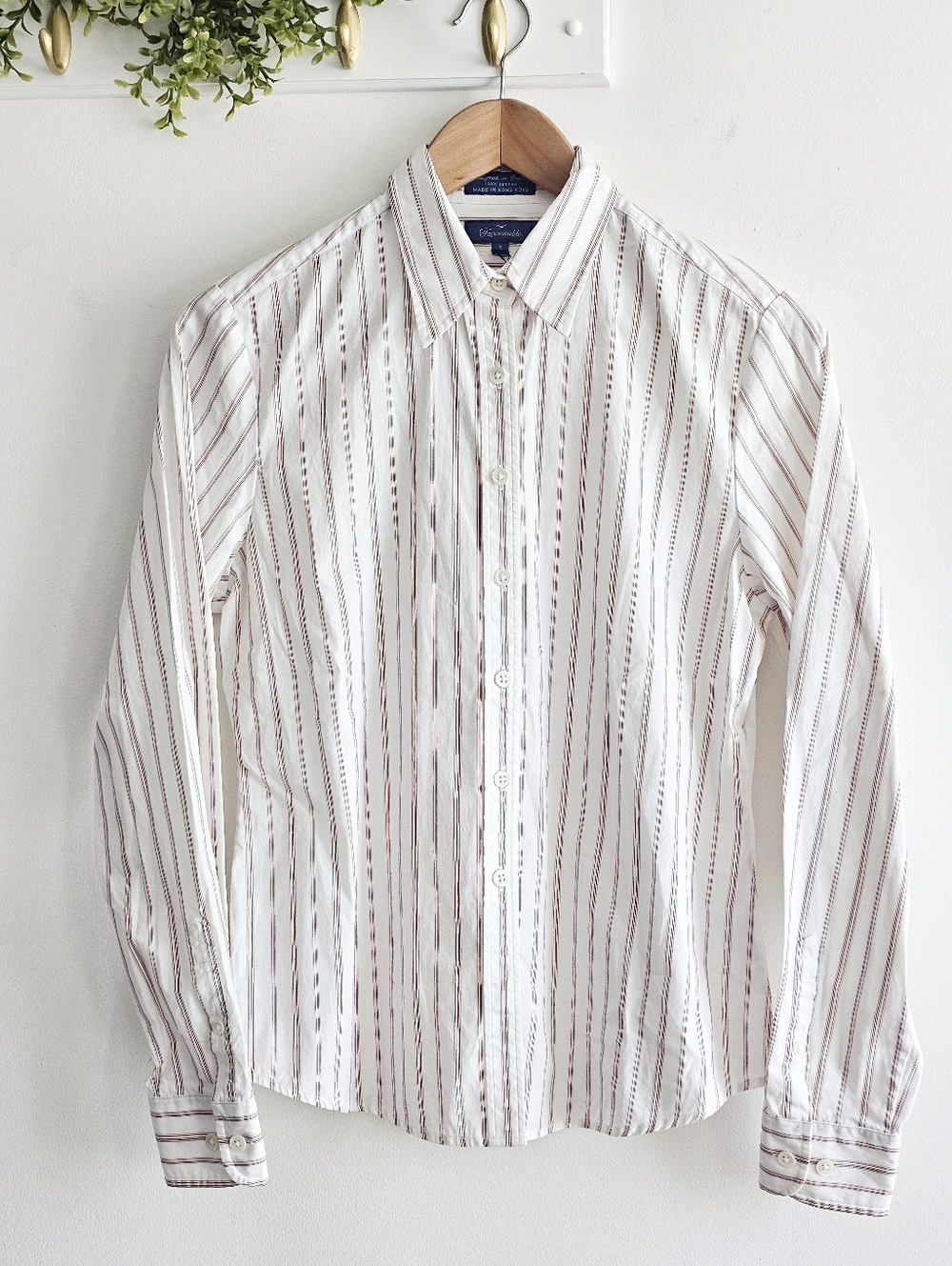 Vintage Façonnable NWT Bordeaux Stripe Button Down Shirt Designed In France Sz S